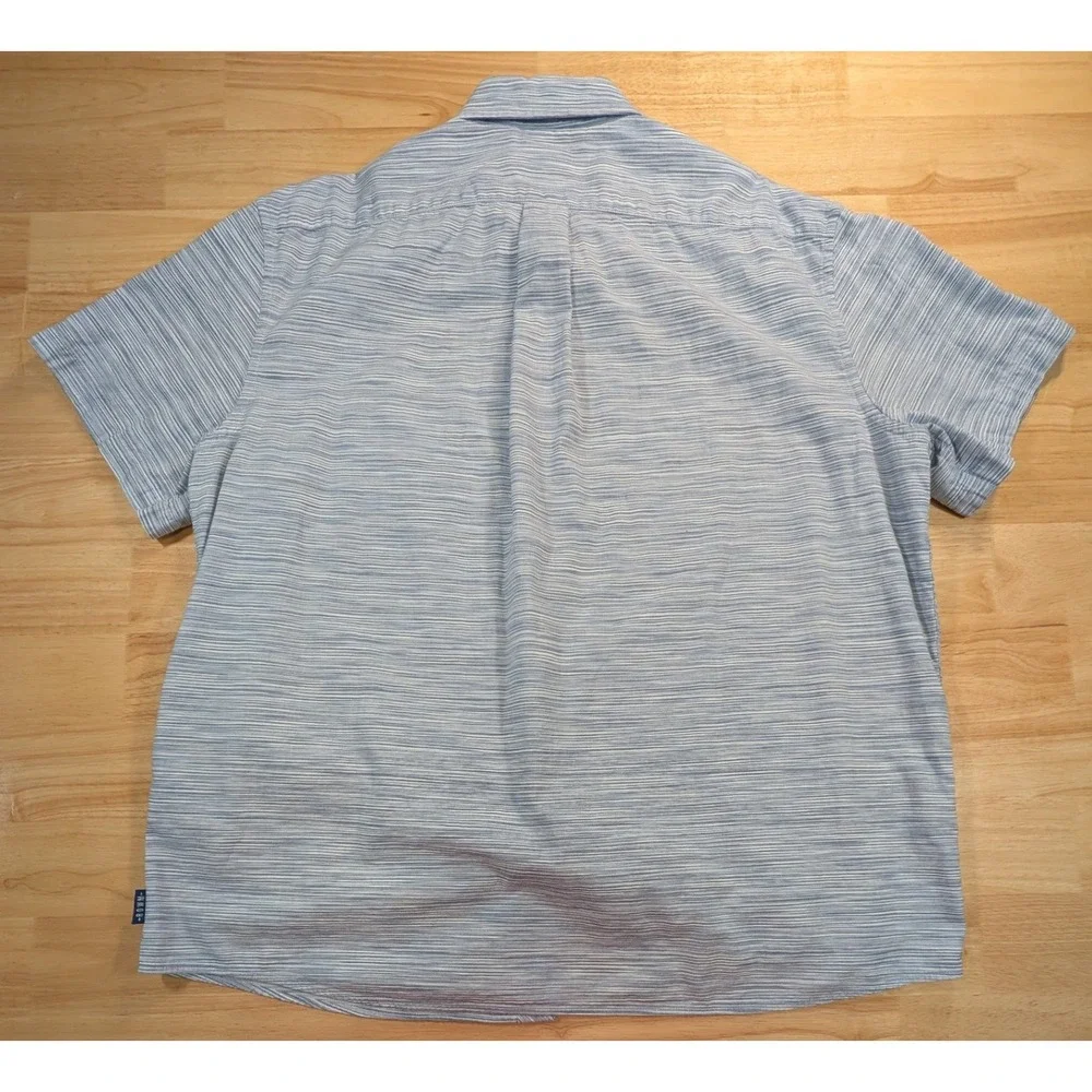ROWM Mens XL Short Sleeve Button Front Shirt Blue White Slub Stripe Casual